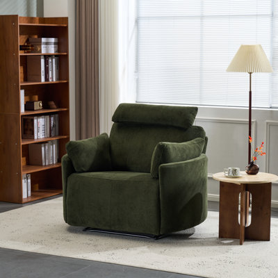 Carston 47" Wide Contemporary Euro-Modern Oversized Manual Recliner Accent Chair with Adjustable Headrest, Removable Arm Pillows & Round Iron Base for Living Room & Bedroom