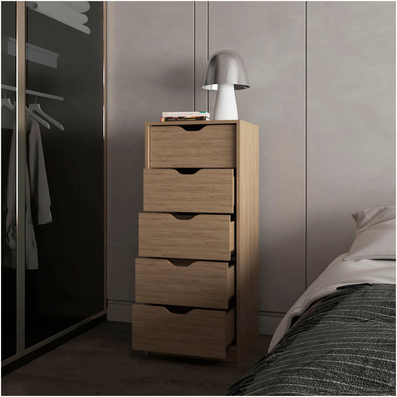 Commode 5 tiroirs pour chambre de bébé et chambre de bébé - Rangement moderne peu encombrant, chêne naturel