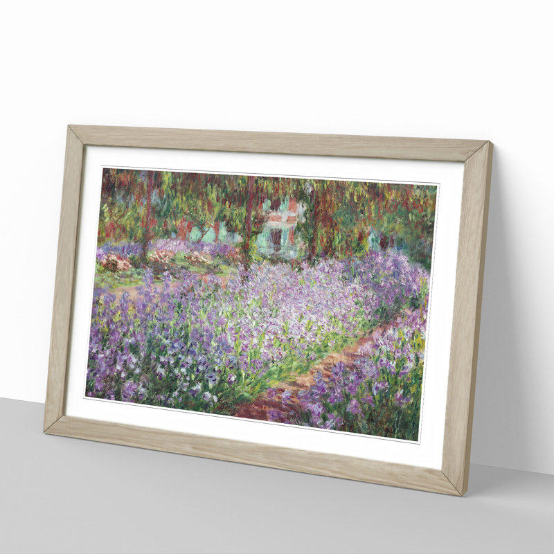 Irises in Monets Garden by Claude Monet - Picture Frame Painting, Oak, 27cm H x 36cm W x 2cm D