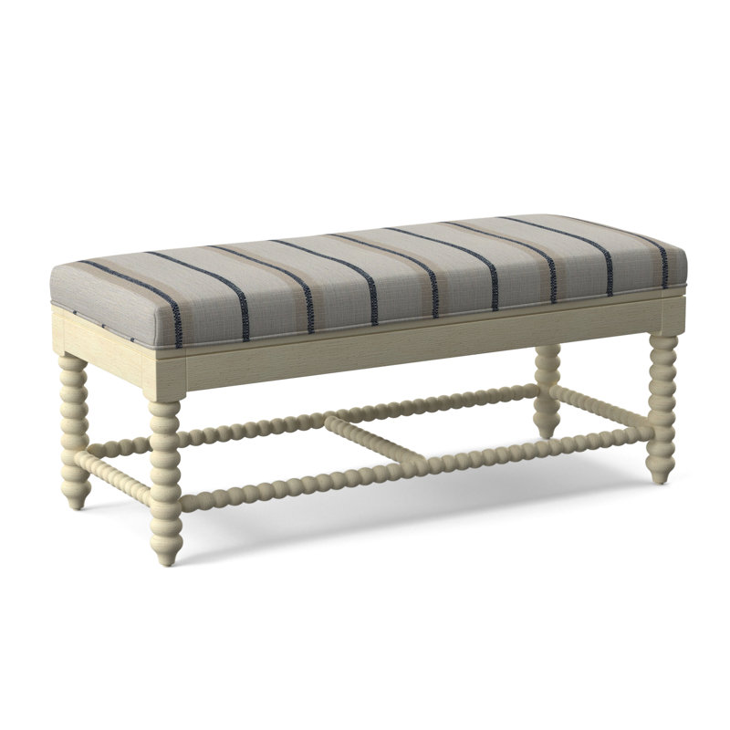 Lind Island Upholstered Bench, Sunbrella Beige Pinstripe; 6205-74, Bisque Finish