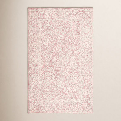 Teasdale Oriental Handmade Tufted Wool Area Rug in Pink/Ivory