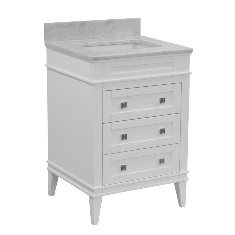 Frankfurt 24" Single Bathroom Vanity Set with White Cabinet and Carrara Marble Countertop, White, Carrara Marble