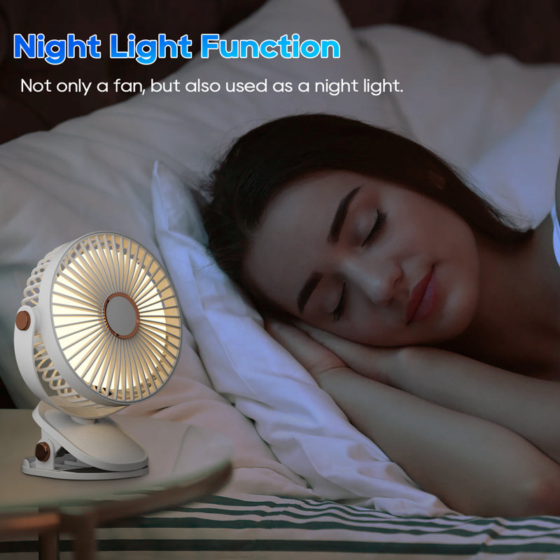 Biyori Clip Fan with Adjustable Speeds Night Light Versatile 3-in-1 Design, White