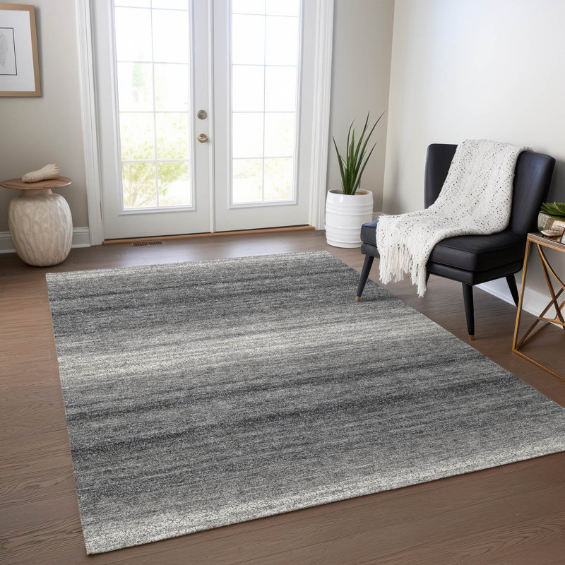 Nira Gray Washable Indoor-Outdoor Rug - , 5' x 7'6"