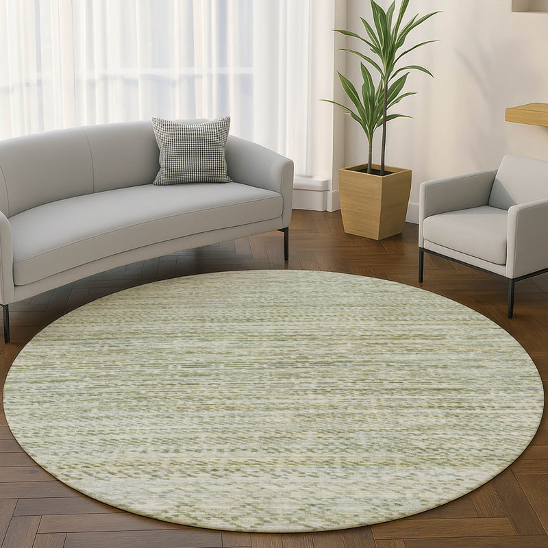 Premium Machine Washable Mayfield AMF2150 Striped Rug, Round 8', Sage