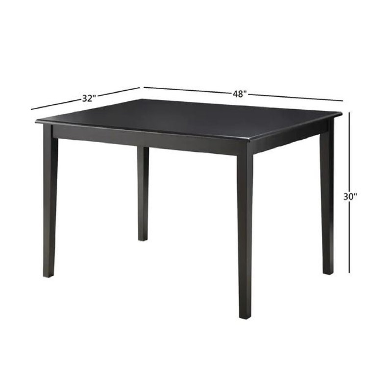 Table de salle à manger en bois massif Alexa-Mae, Noir, H 30 po x l 32 po x L 48 po
