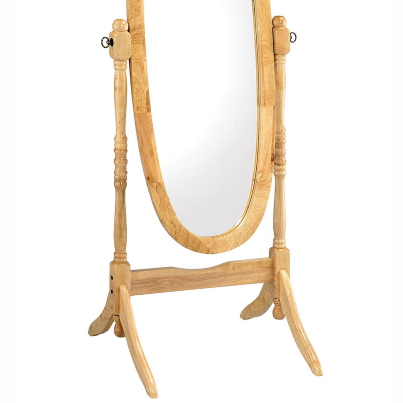 59.25" Tall Standing Wooden Floor Mirror With Natural Finish, Oval Shape, Natural
