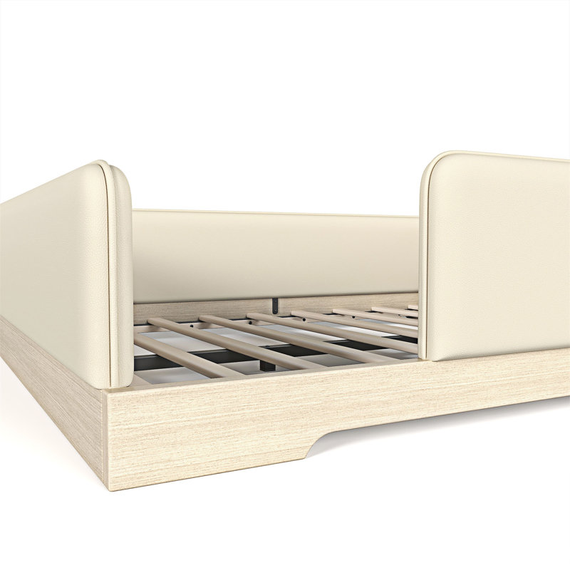 Lit de plancher rembourré avec garde-corps amovibles, Queen, Beige