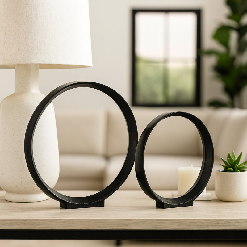 Darrah 2-Piece Metal Abstract Circular Sculptures, Black