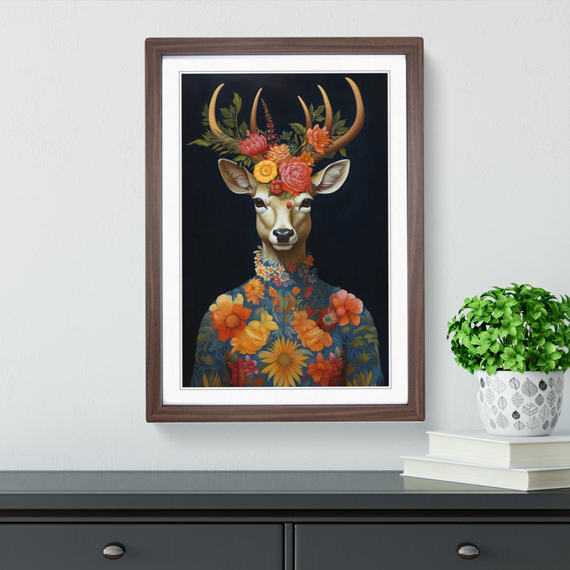 Deer Baroque Art - Framed Print, 34cm H x 25cm W, Walnut Framed