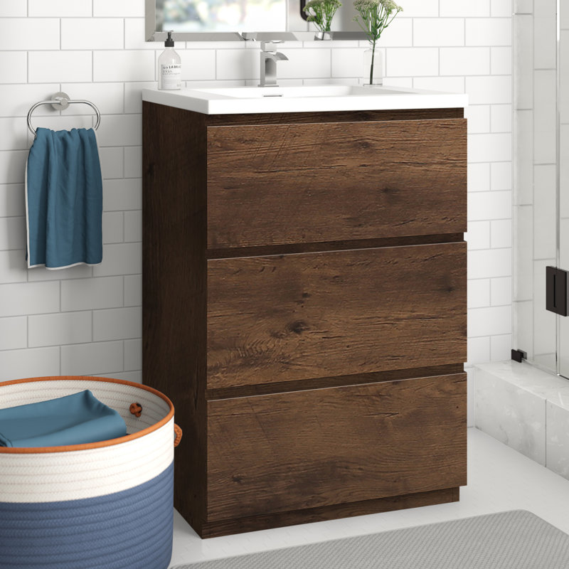 Hridhaan 23.5'' Single Bathroom Vanity with Plastic Top, Rosewood