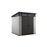 Keter Artisan 7x7 ft. Modern Durable Resin Outdoor Storage Shed With Floor and Double Doors for Garden Patio Furniture and Tools, Grey