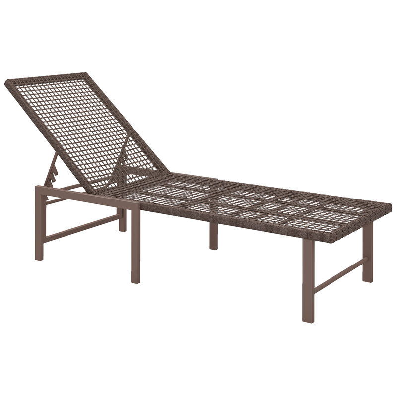 Wicker Outdoor Lounge Chair, Reclining Tanning Chair, Brown