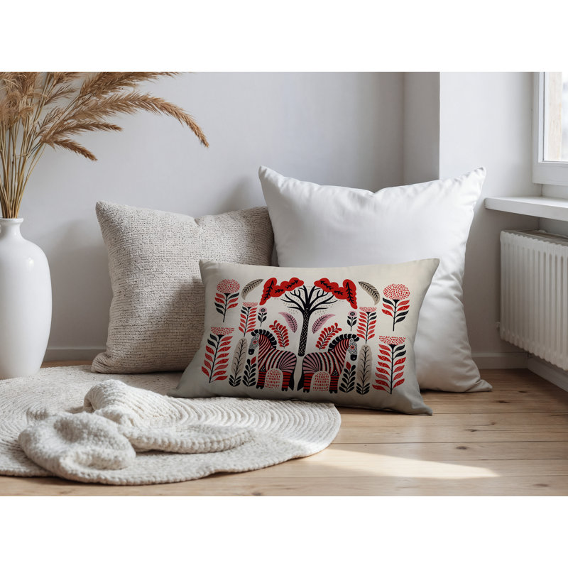 Oreiller rectangulaire réversible intérieur / extérieur Zuby Zebra, Rouge, Rectangulaire H 14 po x l 20 po