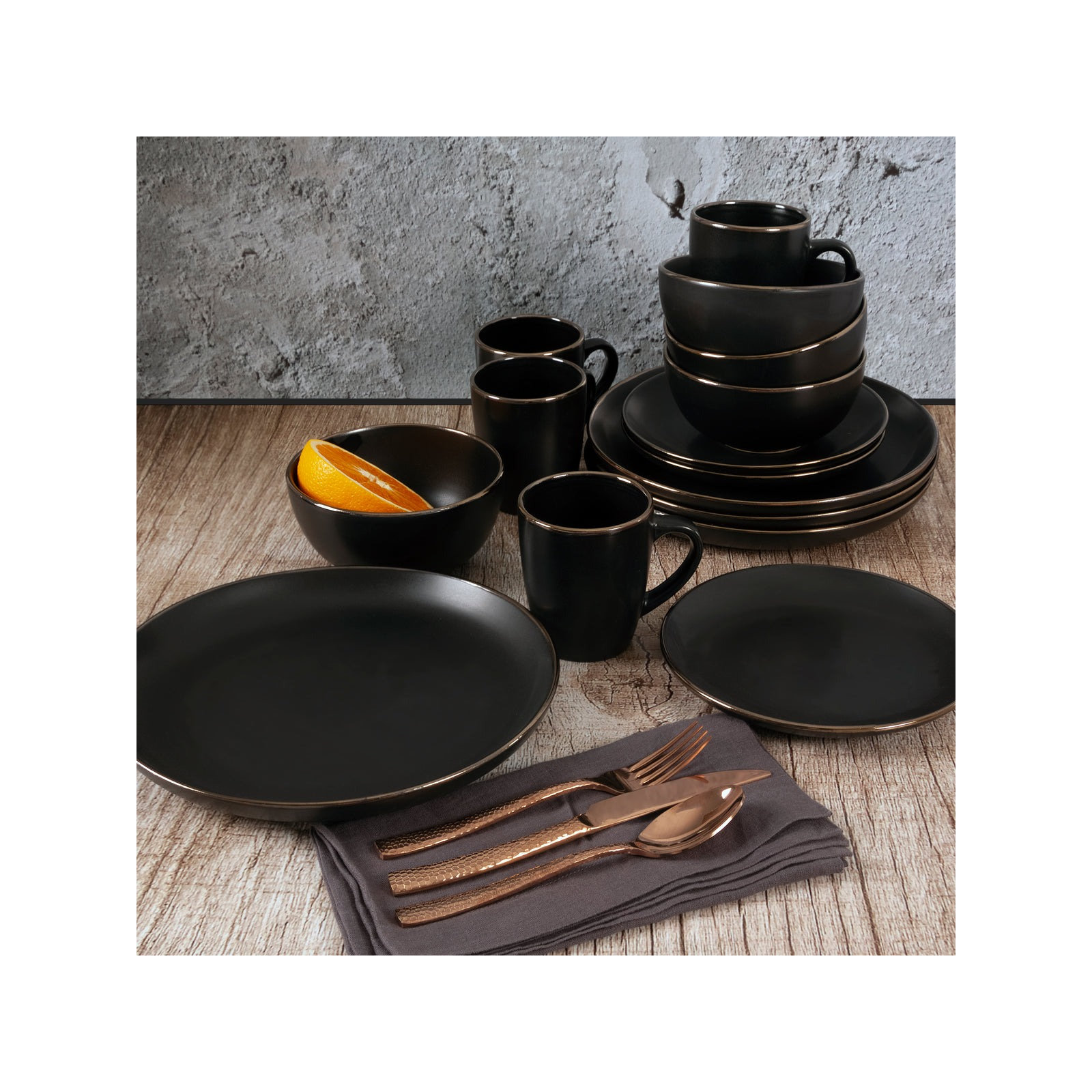Gibson Home Rockaway Round Stoneware Dinnerware, Black