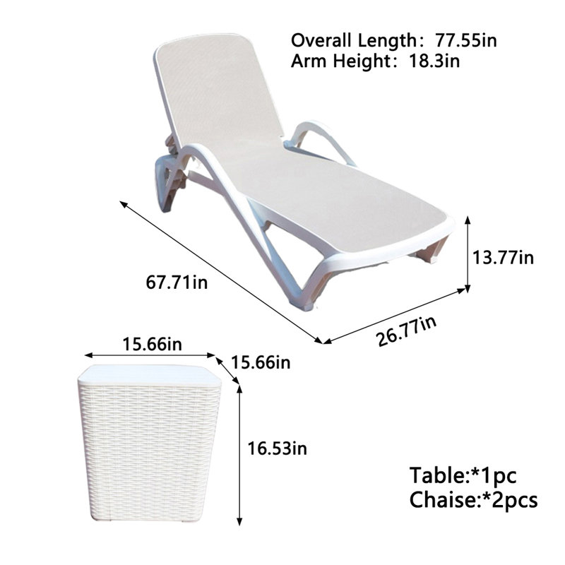 Outdoor Chaise Lounge Set with Table, Gray