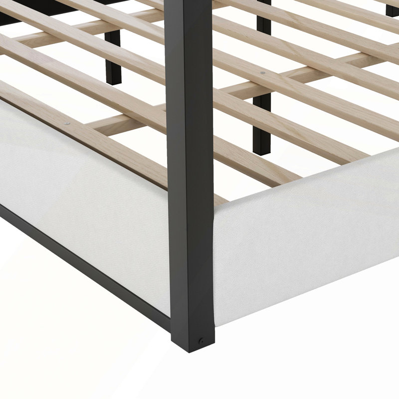Très grand lit plateforme à baldaquin avec tête de lit et structure en métal pour chambre à coucher moderne, Noir blanc