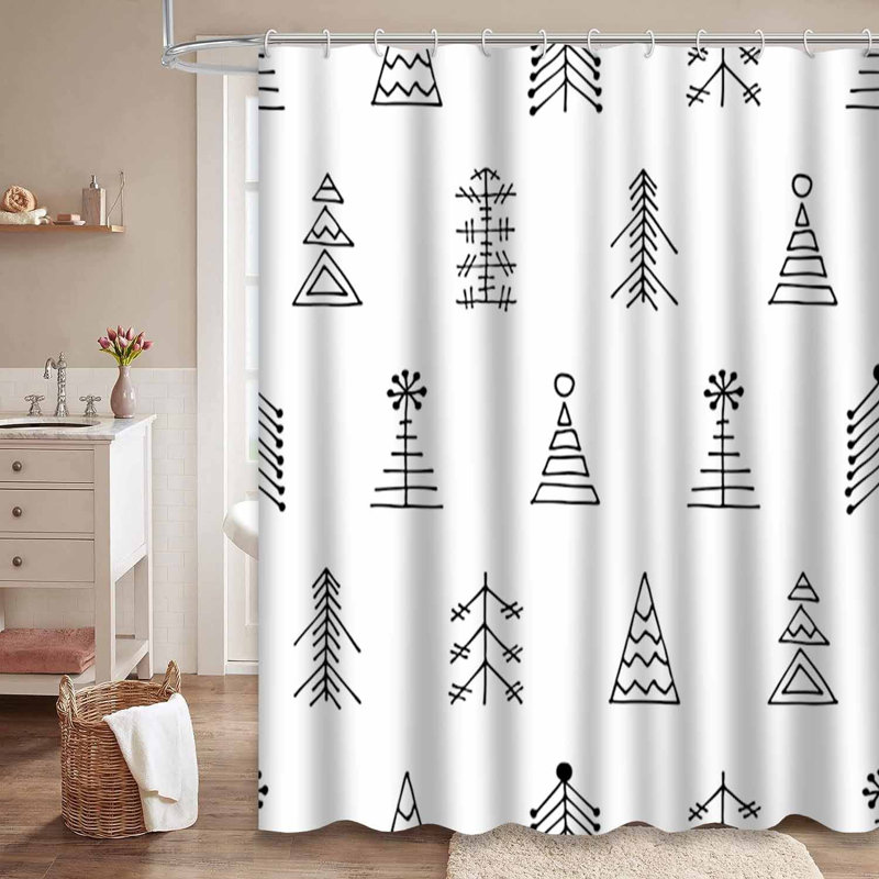 Rideau de douche arbre de Noël noir et blanc avec 12 crochets, L 72 po x l 78 po