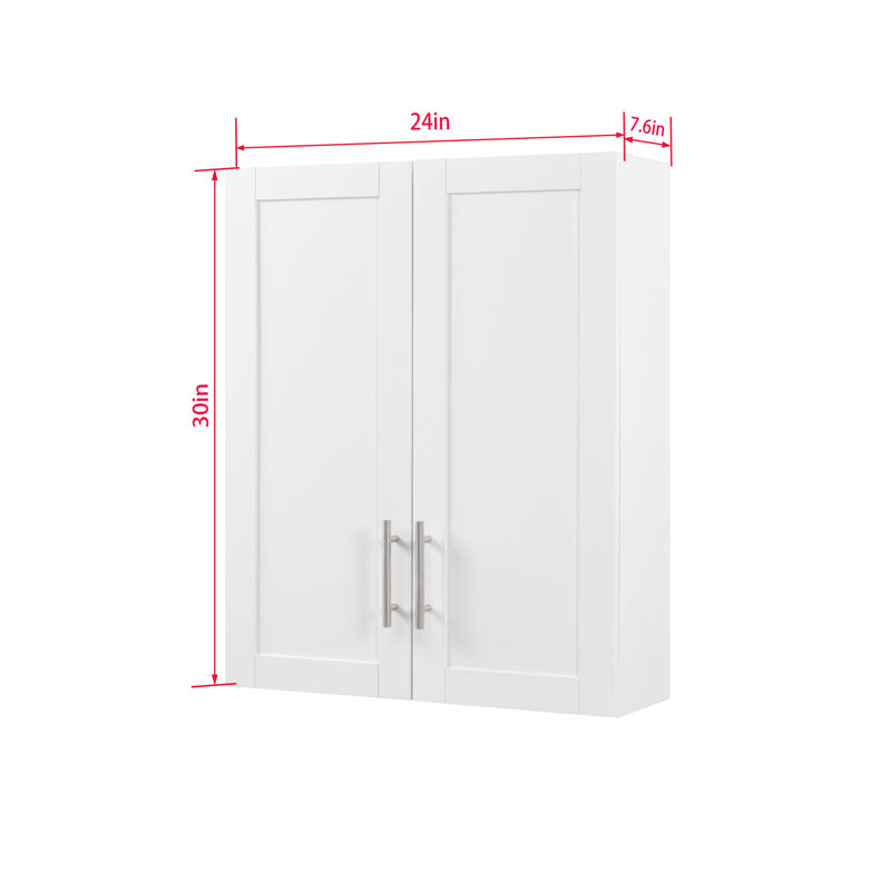 Armoire suspendue en bois 30 "avec portes et tablettes, Blanc