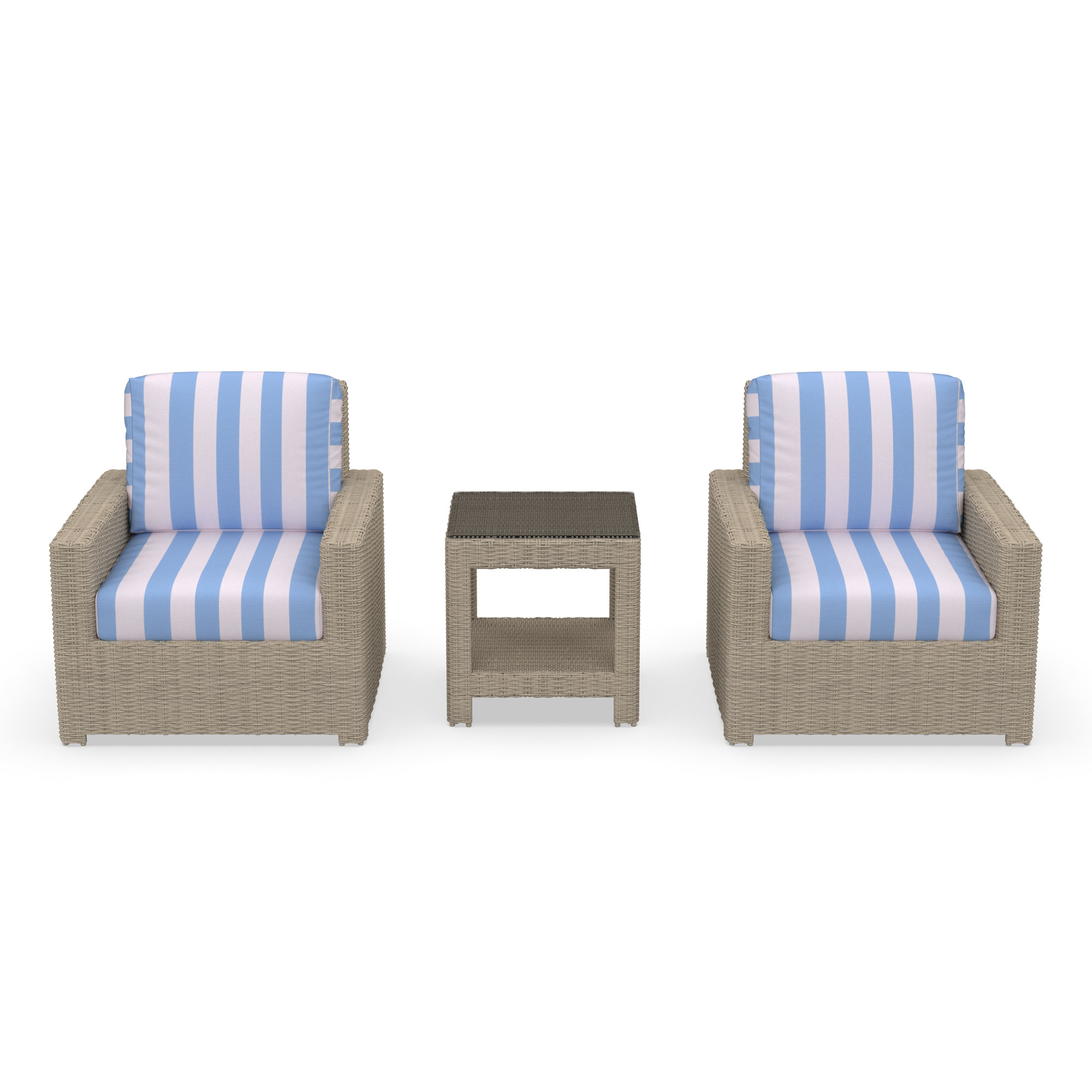 Outdoor Patio Lounge Chair With End Table Set And Sunbrella Cushions, Refuge Ocean