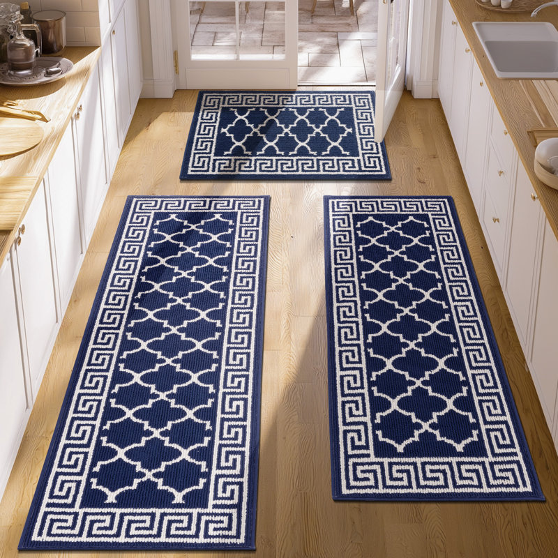 Stain-resistant Kitchen Mats Door Mats (Set of 3), Blue