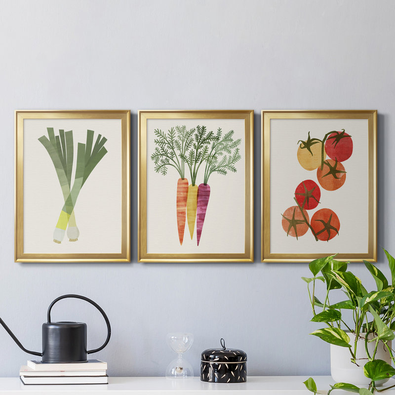 «Organic Veg II», reproduction encadrée de qualité supérieure - prête à être accrochée, Or, H 24,5 po x l 55,5 po x P 1 po