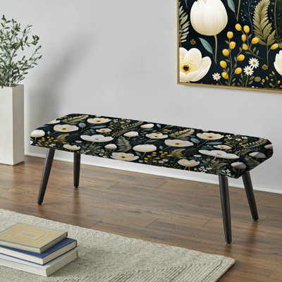 Simplicité en fleurs scandinaves blanches - Banc rembourré floral noir