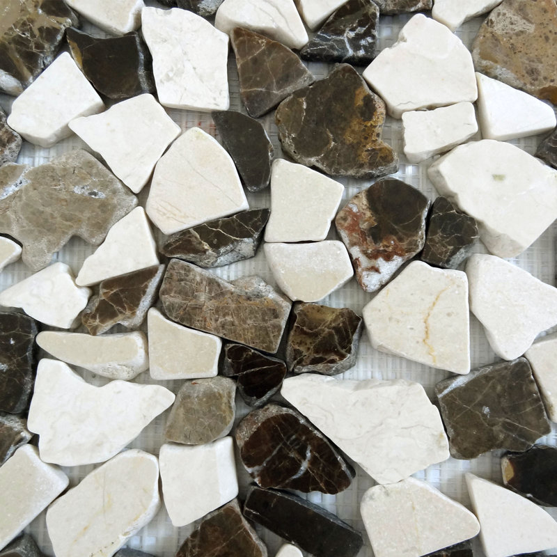 Carrelage mosaïque en marbre de taille aléatoire moka/blanc