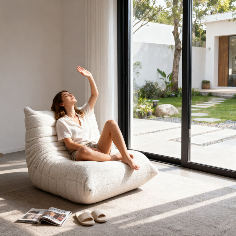 32" Bean Bag Chair, Teddy Fleece Fabric, Memory Foam High Resilience Lazy Sofa for Bedroom & Living Room （White）, White Teddy