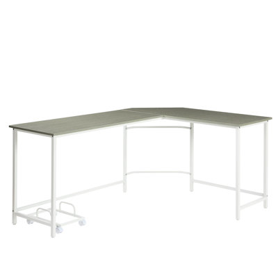 Gray & White L-shape Study Desk With Bevel Edge - Build Computer Sleek