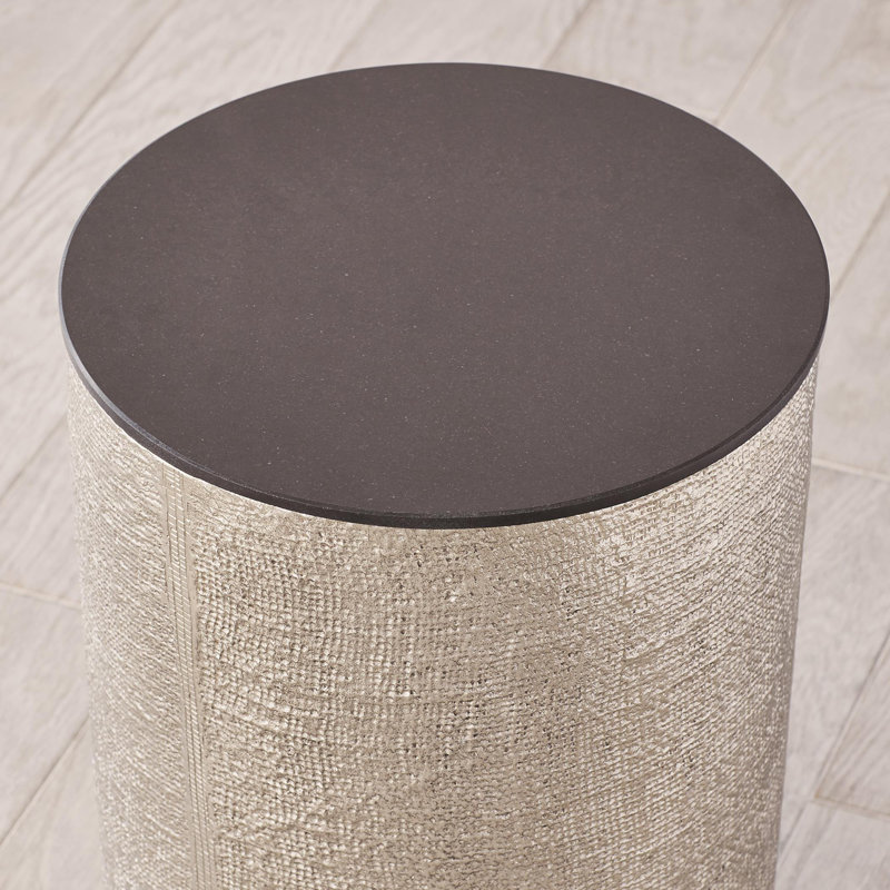 Hemp Etched Barrel Table, Antique Nickel