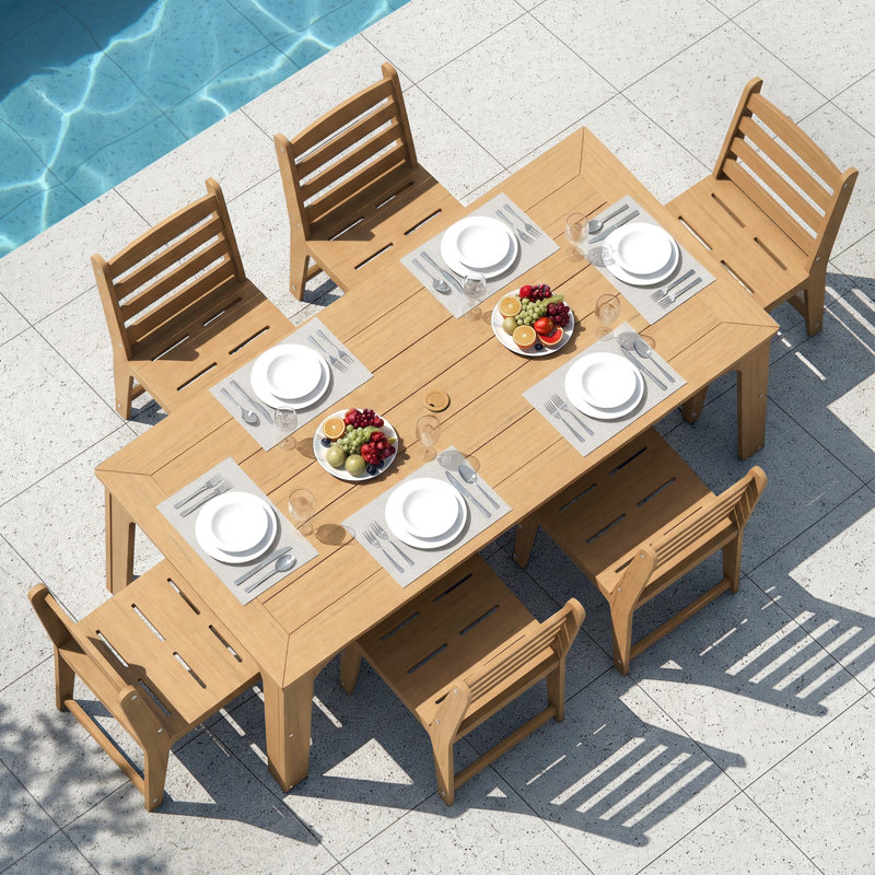 7-Piece HDPE Outdoor Dining Set 6 Armchairs And Dining Table With Umbrella Hole, Brown