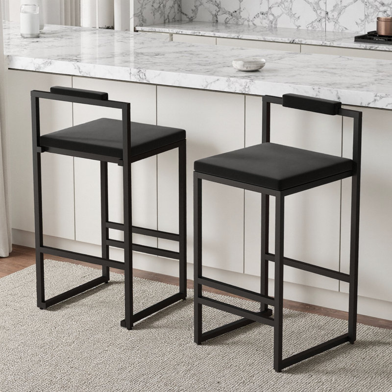 Velvet Bar Stools Set of 2 - Gold Frame & Creamy White Seat, Modern Counter Height Kitchen Stools, Black