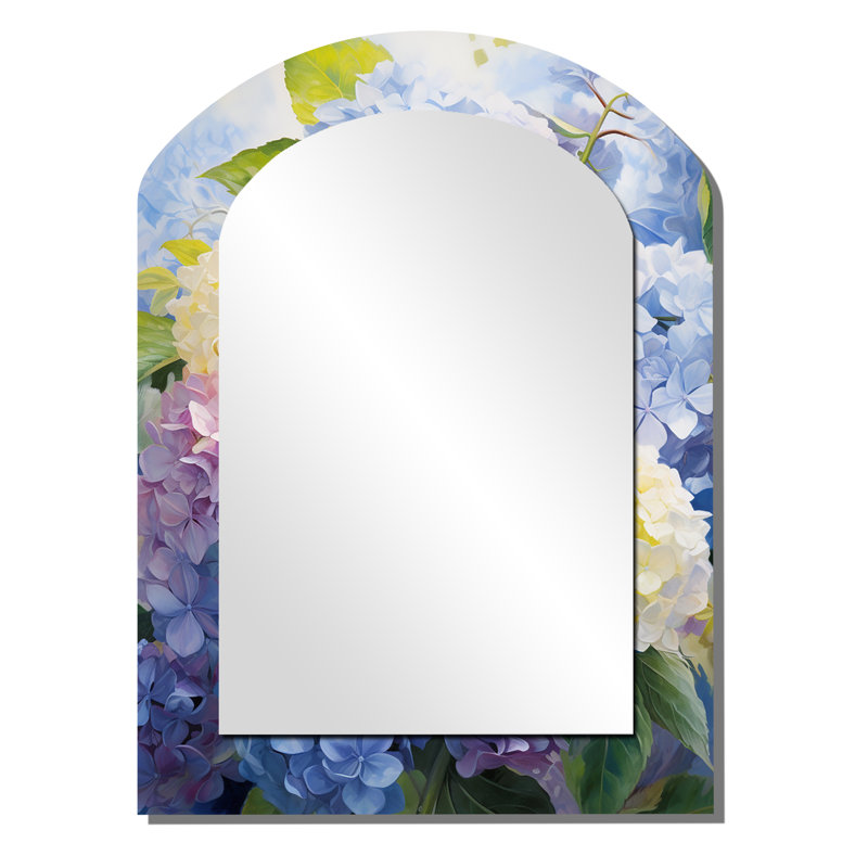 Blue Purple Hydrangea Eternal Blooms I - Large Arched Wall Mirror On Metal, 34" x 25"