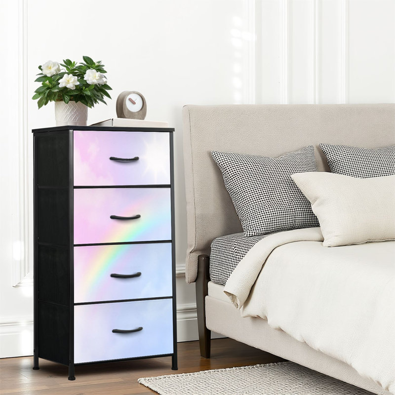 4 Drawer Dresser for Bedroom, Narrow Chest of Drawers, Wooden Top and Study Iron Frame 18"x37.5"-(WxH)