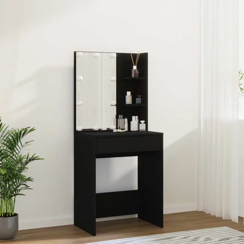 Joslyne Dressing Table with Mirror, Black