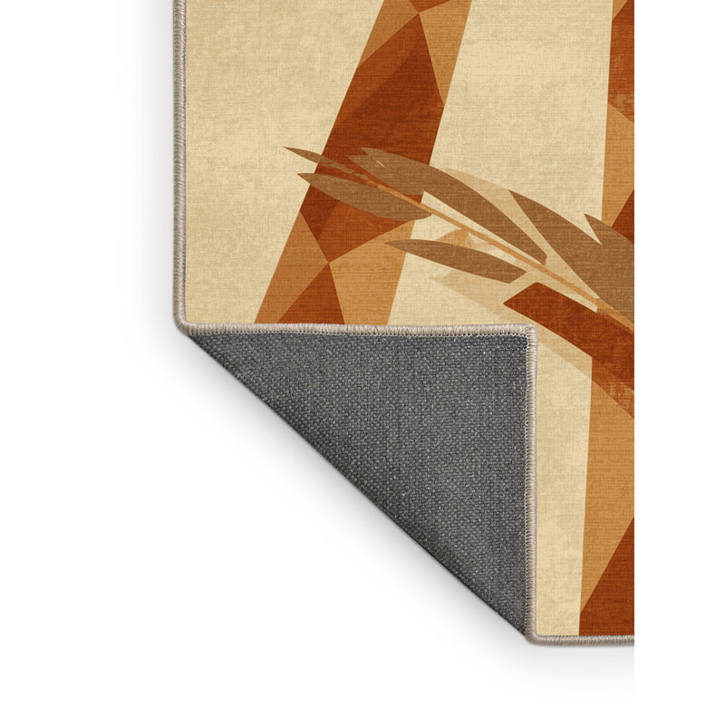 Tapis beige moelleux moelleux à motif géométrique d'inspiration mondiale, Rond 3 pi