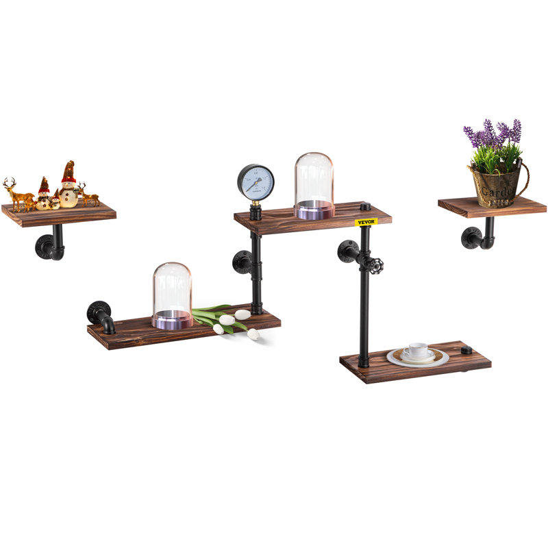 Jennavie 5 Piece Solid Wood Floating Shelf with Straight Brackets