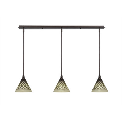 3 Light Stem Hung Linear Pendalier Shown With 7" Chocolate Icing Glass