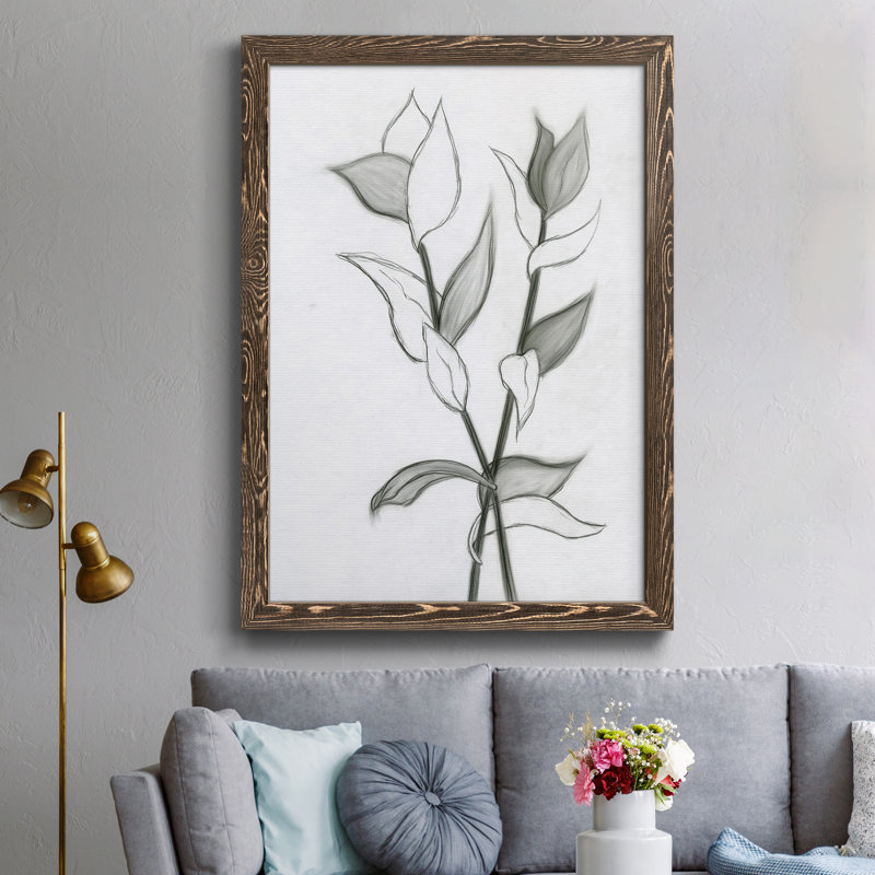 Charcoal Foliage II - Impression de cadre photo sur papier, Papier noyer, H 31 po x l 44 po x P 1 po