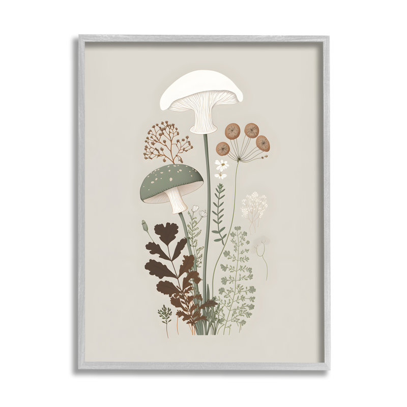 Soft Mushrooms on Gray Floater Frame Print on Canvas, 30" H x 24" W, Gray Floater Frame
