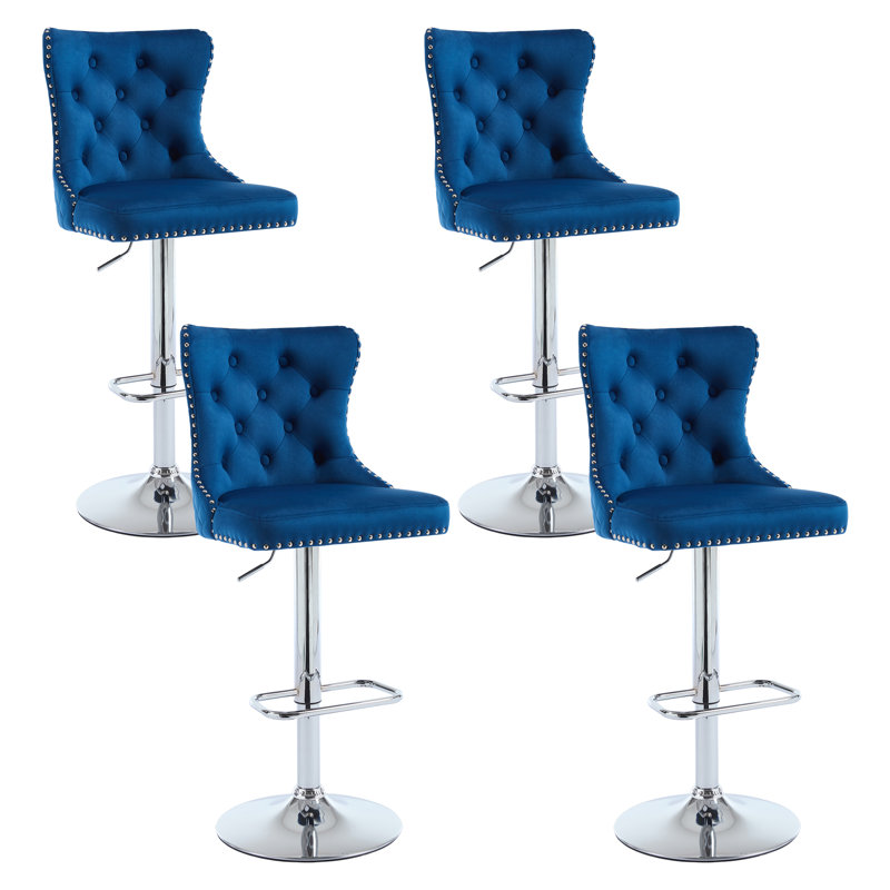 Tabouret de comptoir pivotant à hauteur réglable avec structure en métal, Argent argent, Bleu très foncé