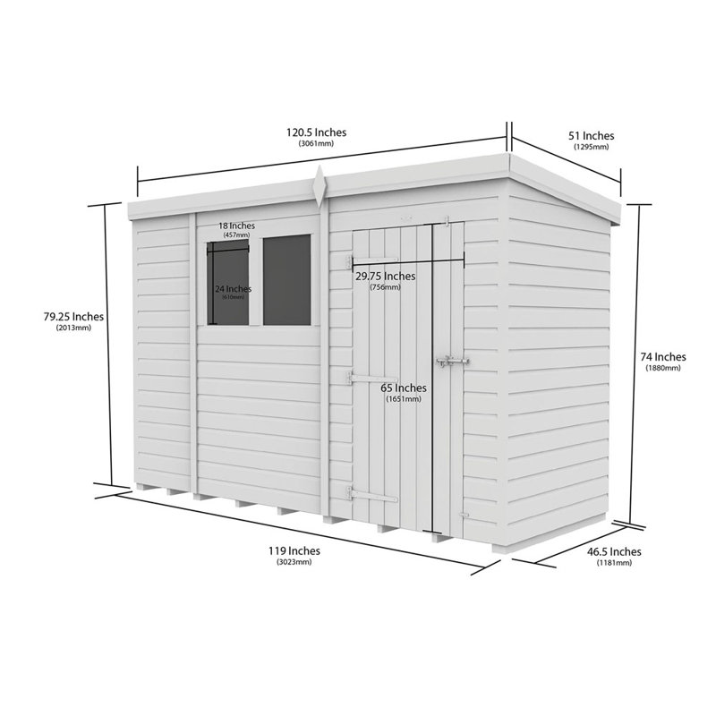Pent Shed - Double Door with Windows, 201.3cm H x 306.1cm W x 129.5cm D