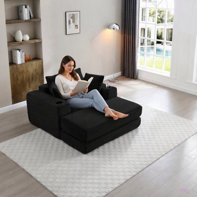 52.4'' Boneless Chaise Lounge Chair Indoor-Cloud-Like Cozy Comfy Modular 3-in-1 Sofa Bed for Reading, Living Room & Bedroom Corduroy Couch Sleeper