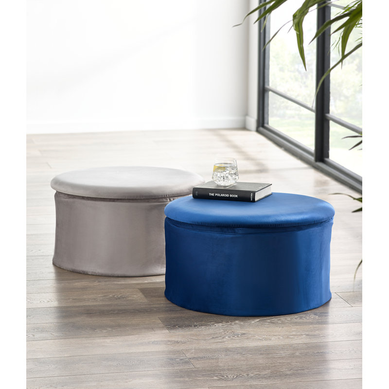 Rasch 56cm Wide Velvet Round Ottoman with Storage, Grey
