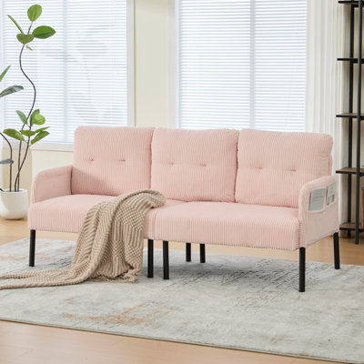67'' Corduroy Loveseat With Tufted Back And Side Pocket For Living Room