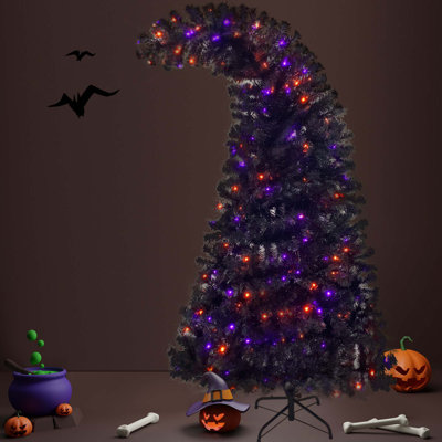 Sapin de Noël d'Halloween artificiel 6 pi avec 1 080 branches luxuriantes et 300 lumières DEL