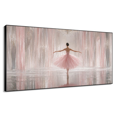 Extra Large Wall Art Fabric Print - Elegant Ballet Dancer in Pink Tutu Inside Romantic Palace Hall with Soft Pastel Atmosphere for Living Room or Bedroom "Frame Assembly Required (Unfinished Frame)"