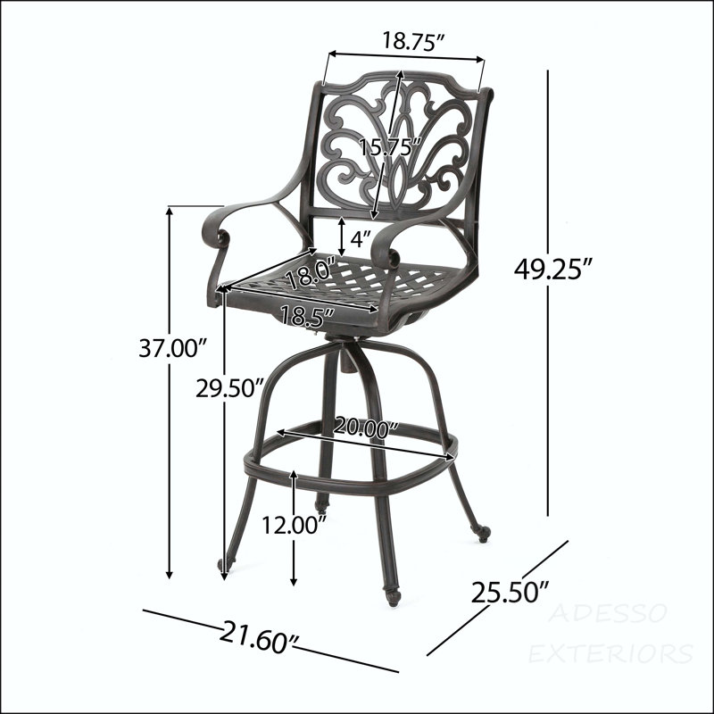 Tabouret tournant en fonte d'aluminium avec accoudoirs à volutes