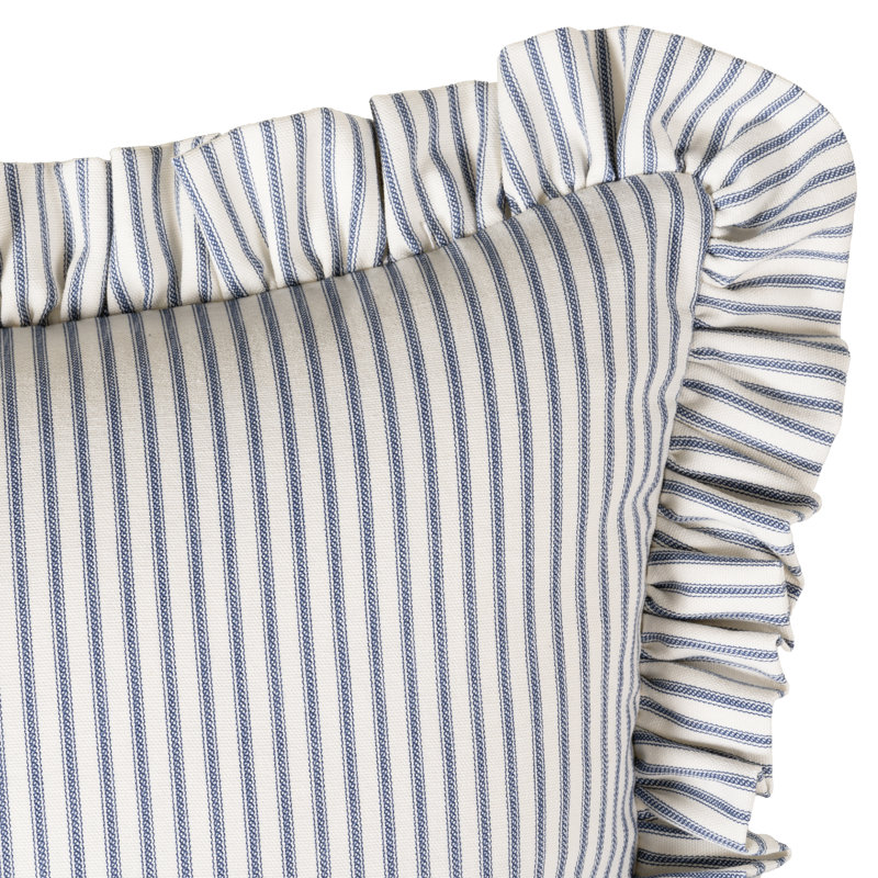 Birch Lane Ticking Stripe Ruffled Accent Pillow, Polyester, Blue